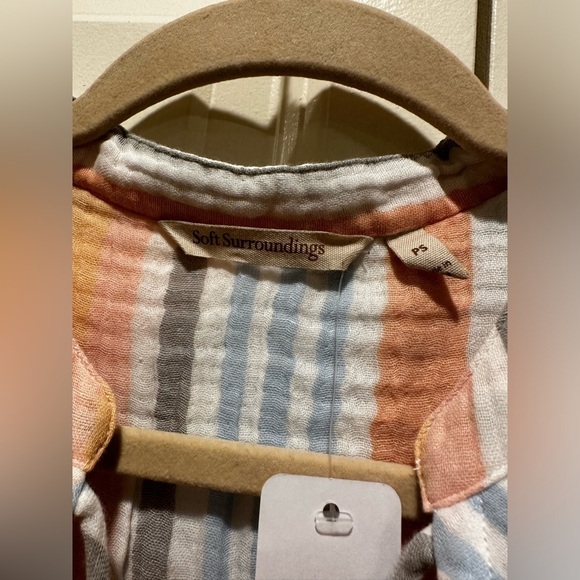 NWT Soft Surroundings Laguna Gauze Dress Peach Stripe Boho Lagenlook Beachy,SP - Picture 14 of 15